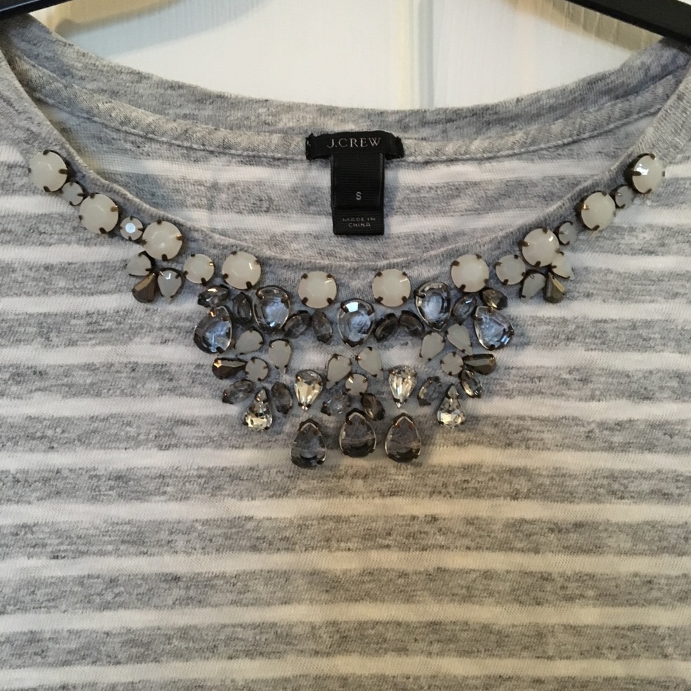 Striped Jcrew knit top with jeweled collar.
